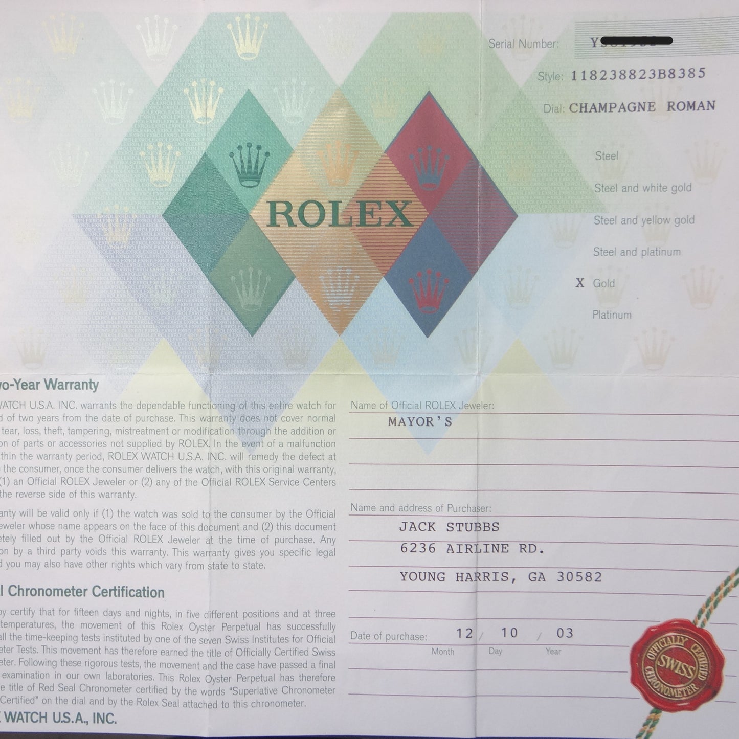 Rolex 118238 Mens President #28319